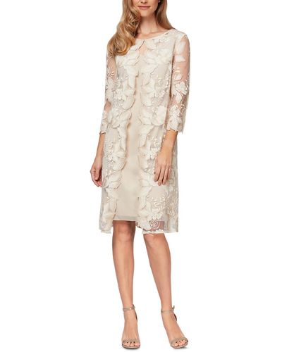 Alex Evenings Faux 2 Pc Knee Cocktail And Party Dress - Natural