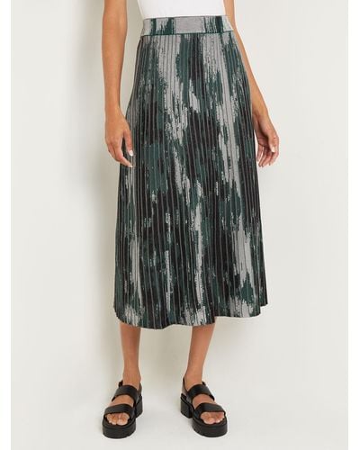 Misook Flare Jacquard Knit Midi Skirt - Green