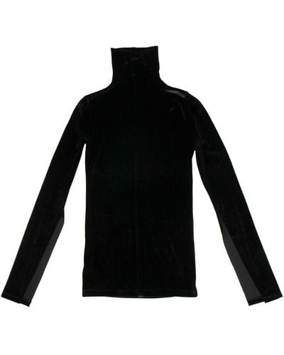 Unravel Project Velour Mock Neck Long Sleeve Top - Black