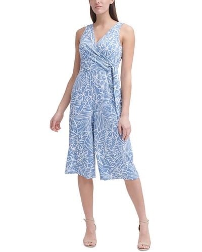 Jessica Howard Petites Floral Print Surplice Jumpsuit - Blue