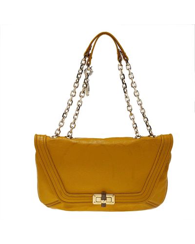 Lanvin Crinkled Leather Happy Flap Shoulder Bag - Yellow