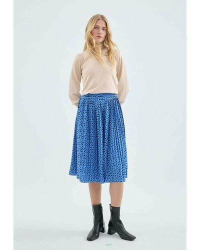 Compañía Fantástica Avery Leopard Pleated Skirt - Blue