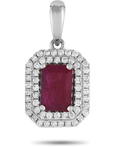 Non-Branded Lb Exclusive 14k Gold 0.24ct Diamond And Emerald-cut Ruby Pendant Pd4-15905wru - Purple