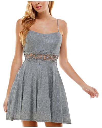 City Studios Juniors Glitter Short Cocktail And Party Dress - Gray