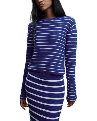 Mng Striped Crewneck Pullover Sweater - Blue