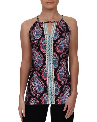 SINGLE THREAD Printed Embroidered Halter Top - Blue