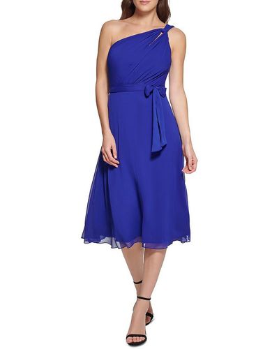 DKNY Belted Midi Cocktail And Party Dress - Blue