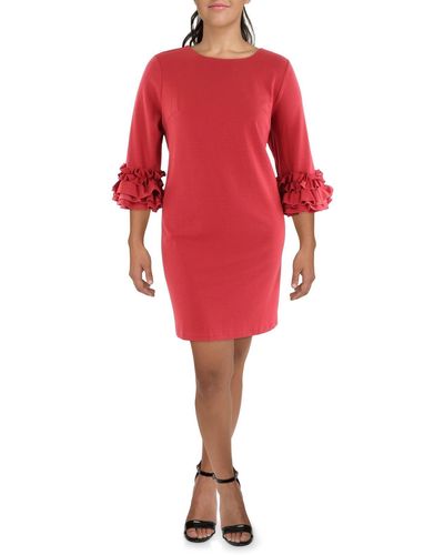 Marée Pour Toi Knit Ruffled Sleeves Sheath Dress - Red