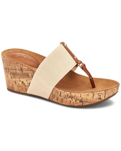 Style & Co. Piperr Faux Leather Thong Wedge Sandals - Brown