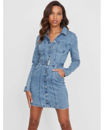 Guess Factory Valaria Belted Denim Dress - Blue