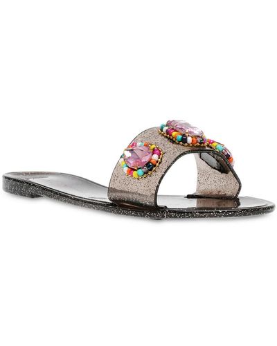 Betsey Johnson Madilyn Rhinestone Slip On Jelly Sandals - White