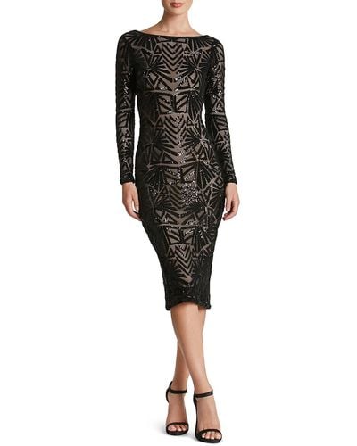 Dress the Population Emery Sequined Illusion Cocktail Dress - Black