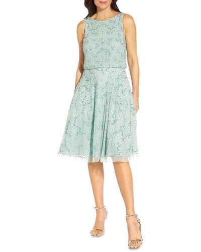 Aidan Mattox Boat Neck Knee-length Cocktail And Party Dress - Blue