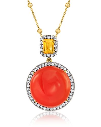 Ross-Simons Red Carnelian And Citrine Pendant Necklace With . White Topaz
