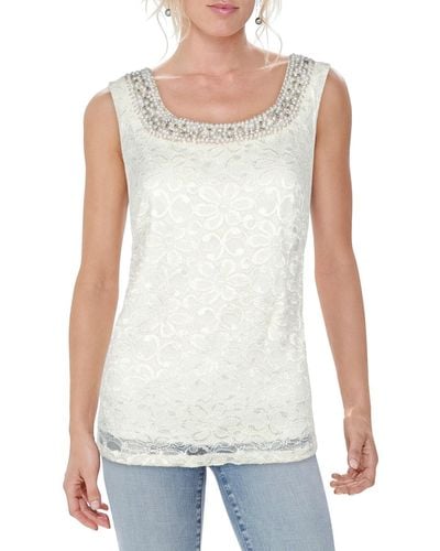 R & M Richards Lace Embellished Tank Top - White