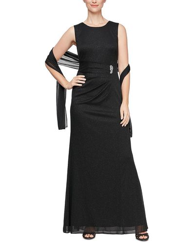 SLNY Glitter 2-pc Shawl Evening Dress - Black