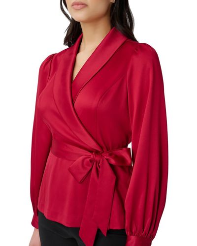 Adrianna Papell Satin Faux Wrap Blouse - Red