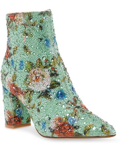 Betsey Johnson Embellished Block Heel Ankle Boots - Green