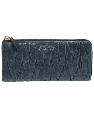 Miu Miu Deep Matelassé Leather Continental Zip Wallet - Blue