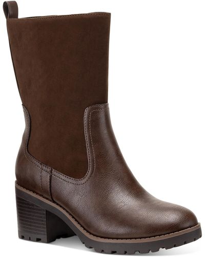 Style & Co. Skylarr Faux Leather Mixed Media Mid-calf Boots - Brown