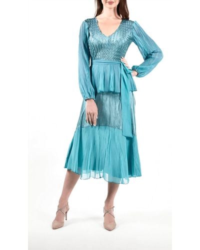 Komarov Peasant Sleeve Peplum Dress - Blue