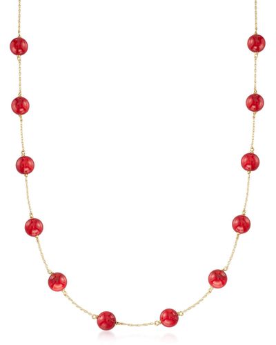 Ross-Simons 8mm Red Coral Bead Station Necklace