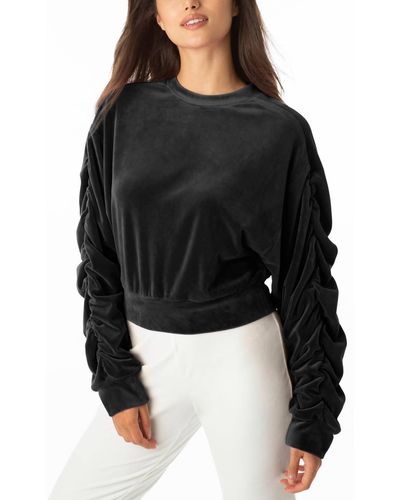 Juicy Couture Ruched Sleeve Pullover Top - Black