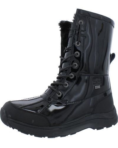 UGG Patent Leather Sheepskin Combat & Lace-up Boots - Black