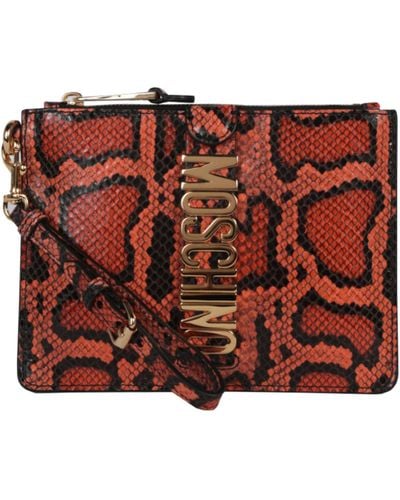 Moschino Snakeskin-effect Leather Clutch - Red
