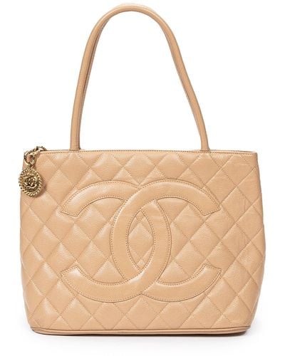 Chanel Cc Timeless Medallion Zip Tote - Natural