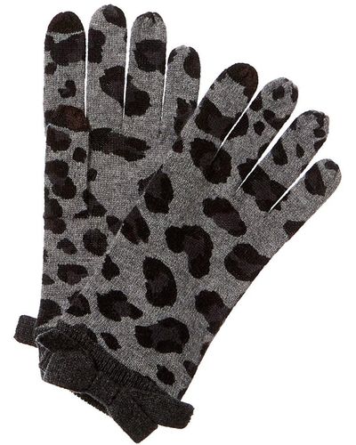 Forte Fashion Leopard Bow Cashmere Gloves - Black
