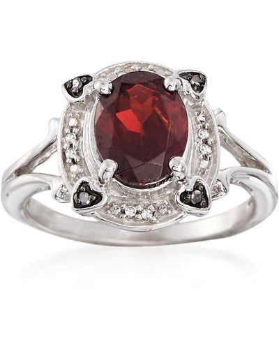 Ross-Simons Garnet Ring With Black And White Diamond Accents - Red