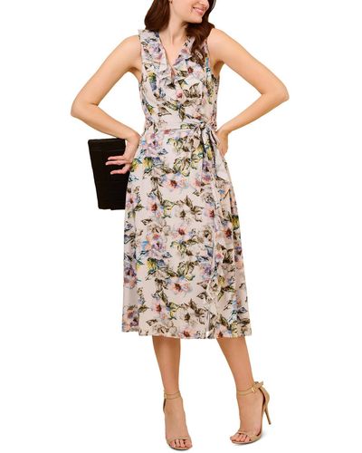 Adrianna Papell Ruffled Printed Midi Dress - Natural