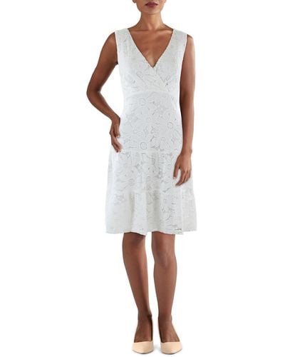 Connected Apparel Petites Lace Mini Fit & Flare Dress - White