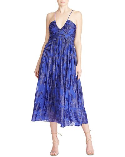 ML Monique Lhuillier Silk Metallic Midi Dress - Blue