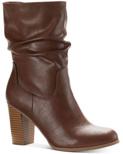 Style & Co. Saraa Slouch Faux Leather Block Heel Mid-calf Boots - Brown