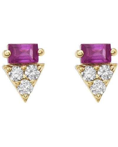 Fine Jewelry Baguette Ruby Diamond Triangle Stud Earrings 14k Gold - Pink