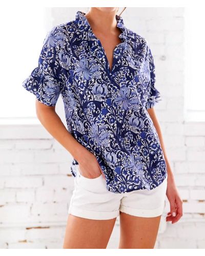 Finley Crosby Top In Blue Iris Print