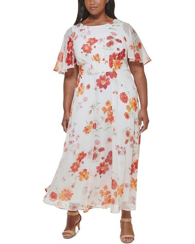 Calvin Klein Plus Floral Print Long Maxi Dress - White