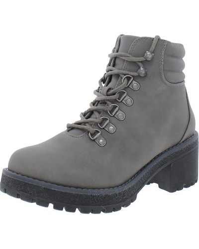 White Mountain Bryce Faux Leather Block Heel Hiking Boots - Gray