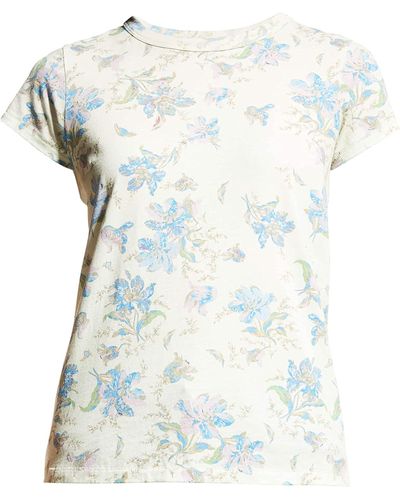 Rag & Bone All Over Floral Tee Ivory Cotton Short Sleeve - Blue