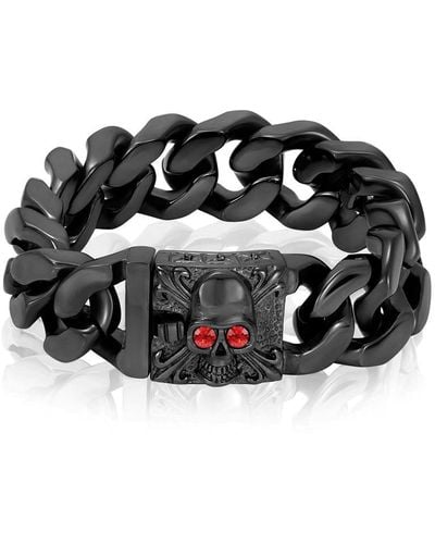 Crucible Jewelry Crucible Los Angeles Plated Stainless Steel Skull With Red Cz Eyes - 9" - Black