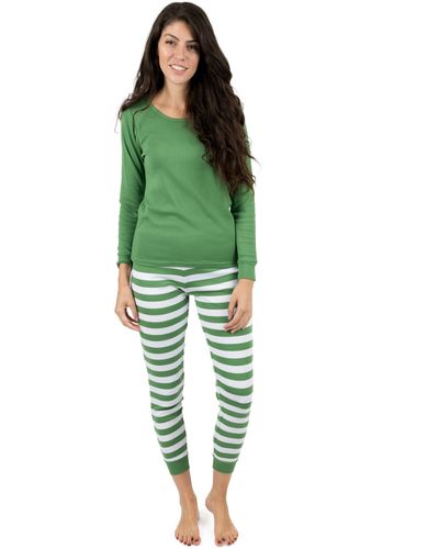 Leveret Christmas Two Piece Cotton Pajamas Striped - Green