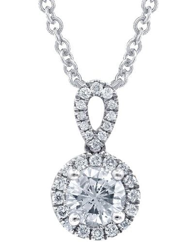 Diana M. Jewels 18kt White Gold Diamond Halo Pendant Featuring 0.51 Ct Round Center And 0.50 Cts Round Diamonds Around