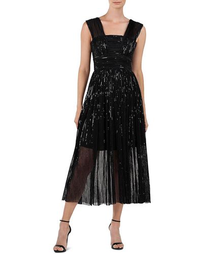 Halston Liana Sequined Pleated Midi Dress - Black