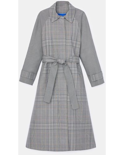 Lafayette 148 New York L148 Outdoor Double Face Houndstooth Plaid Trench - Gray