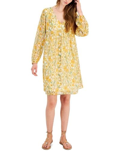 INC Mini Floral Print Shift Dress - Yellow