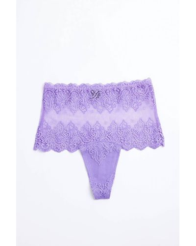Only Hearts So Fine Lace High Cut Thong - Purple