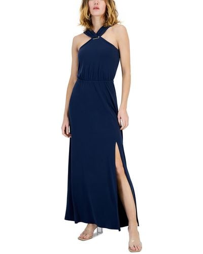INC Halter Polyester Maxi Dress - Blue