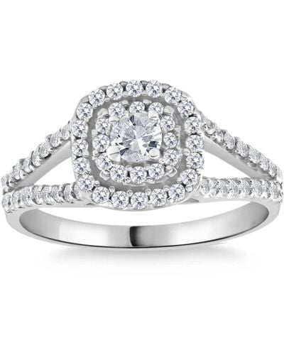 Pompeii3 1ct Tw Diamond Double Cushion Halo Engagement Ring - Metallic